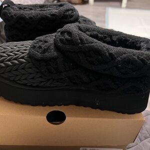 UGG Black Quilted Knit Platform Slip-Ons